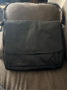 Derek Alexander Black Leather Messenger Bag with Adjustable Strap